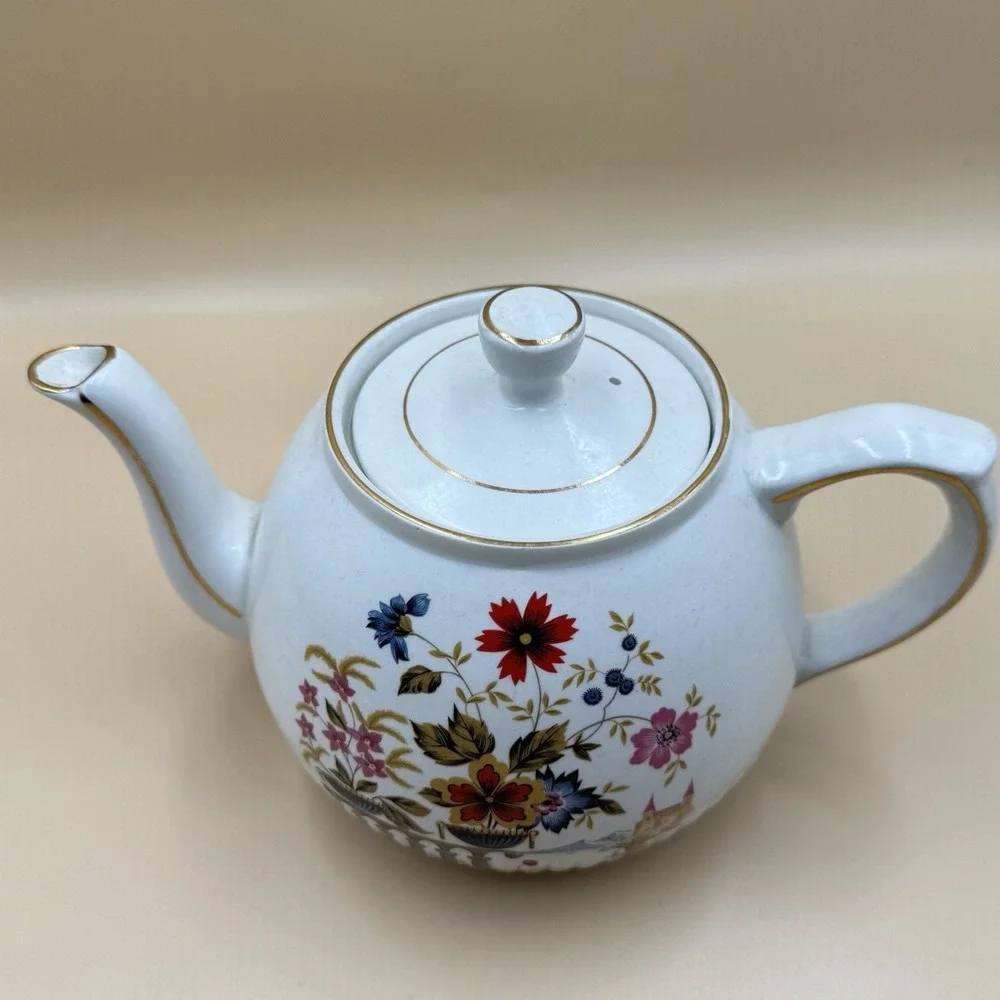 Ellgreave Wood & Sons Floral Teapot Genuine Ironstone Vintage England Cottage